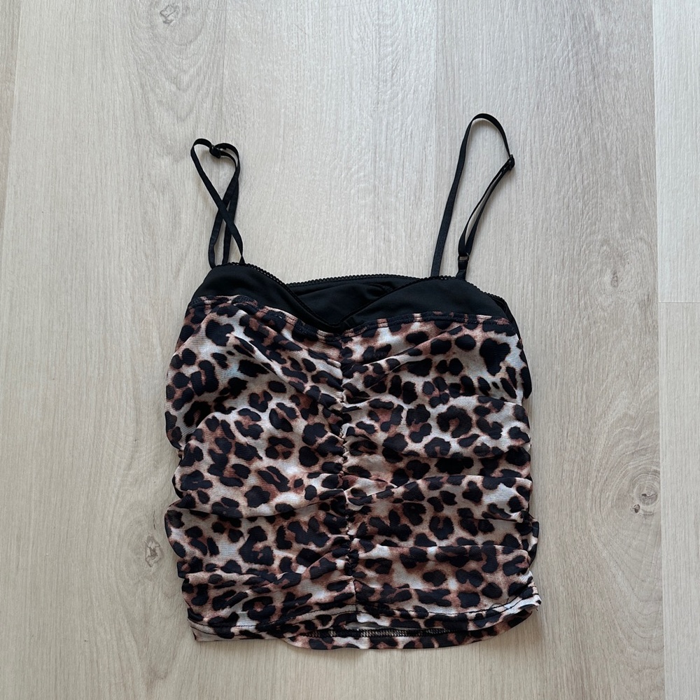 Leopard Print Ruched Cami Top